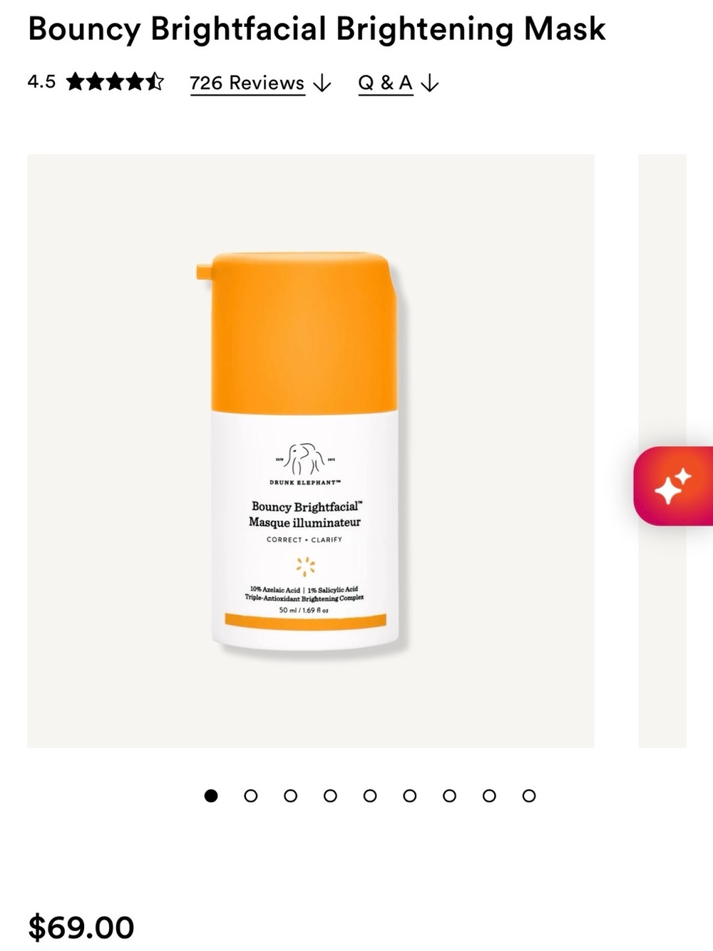 Drunk Elephant Bouncy Brightfacial Brightening Mask — Orange and White